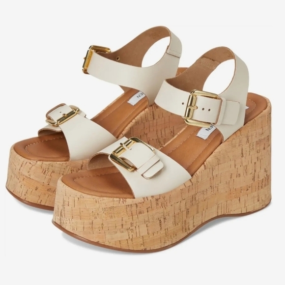 🔹️ Steve Madden🔹️ BONE  River Platform Heels with Cork Wedges - Picture 1 of 5